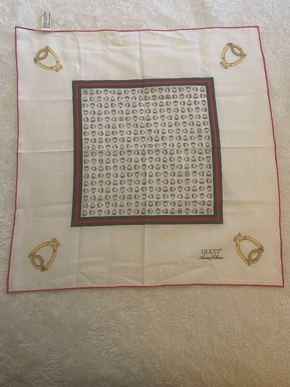 Vintage Gucci Accessory Collection Equestrian Scarf 100% Cotton Italy